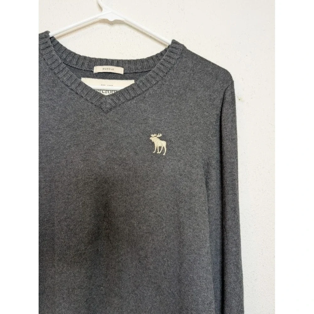 Vintage Abercrombie & Fitch Sweater Mens Large Gray Logo Muscle Wool Cashmere 90